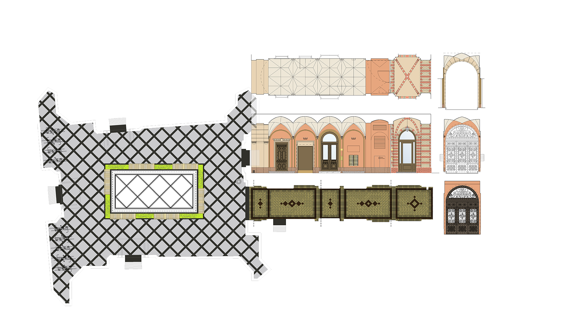 Drawing section przejazd bramny rysunek architektoniczny kamienica ujazdowskie 22